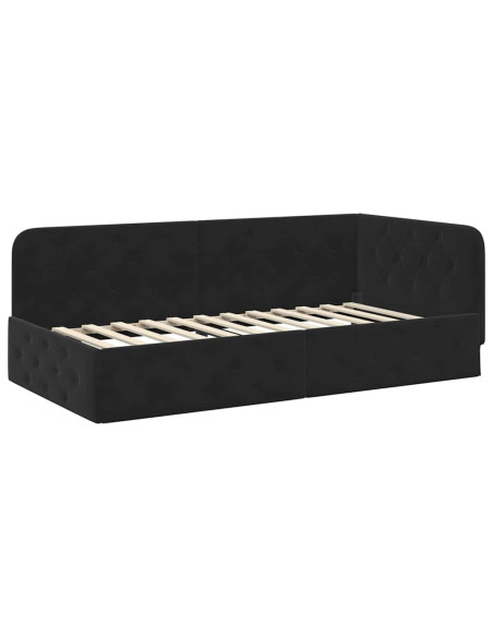 Cornice del letto ad angolo Nero 90 x 200 cm Velluto