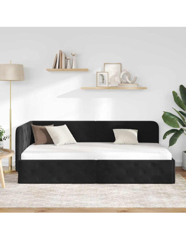 Cornice del letto ad angolo Nero 90 x 200 cm Velluto
