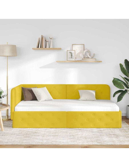 Cornice del letto ad angolo Giallo 90 x 200 cm Velluto
