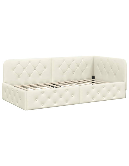 Cornice del letto ad angolo Crema 90 x 200 cm Velluto