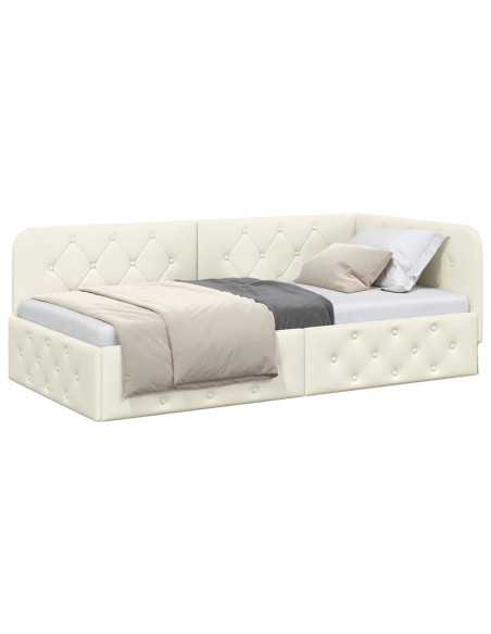 Cornice del letto ad angolo Crema 90 x 200 cm Velluto