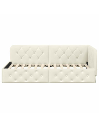 Cornice del letto ad angolo Crema 90 x 200 cm Velluto