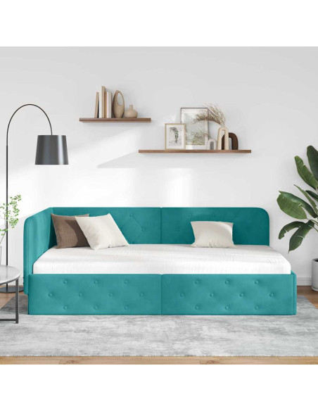 Cornice del letto ad angolo Turchese 90 x 200 cm Velluto