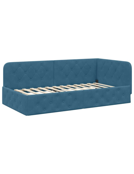 Cornice del letto ad angolo Blu 100 x 200 cm Velluto