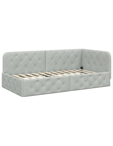 Cornice del letto ad angolo Grigio chiaro 100 x 200 cm Velluto