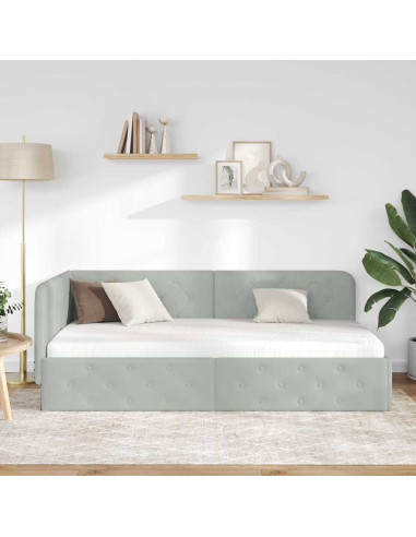 Cornice del letto ad angolo Grigio chiaro 100 x 200 cm Velluto