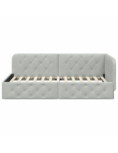 Cornice del letto ad angolo Grigio chiaro 100 x 200 cm Velluto