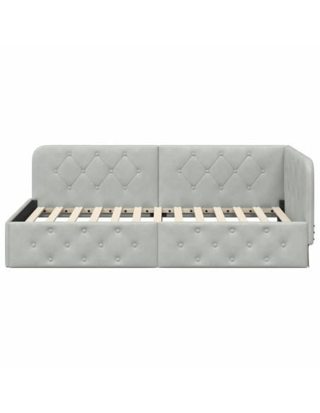 Cornice del letto ad angolo Grigio chiaro 100 x 200 cm Velluto