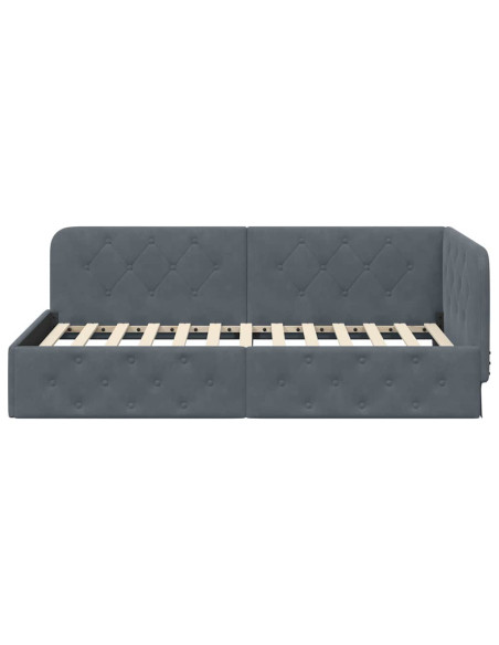 Cornice del letto ad angolo Grigio scuro 100 x 200 cm Velluto
