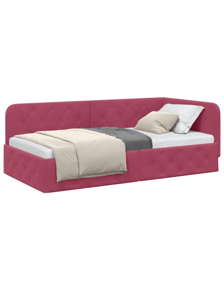 Cornice del letto ad angolo Rosso Vino 100 x 200 cm Velluto