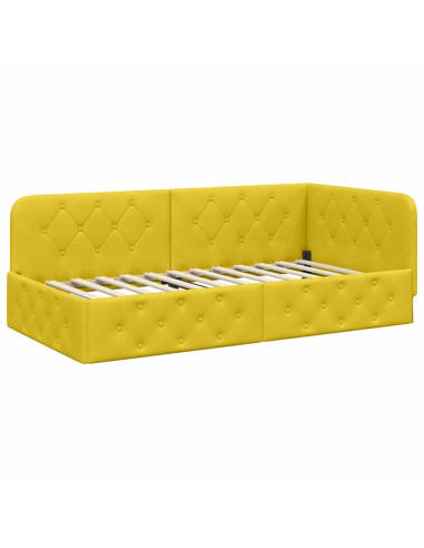 Cornice del letto ad angolo Giallo 100 x 200 cm Velluto