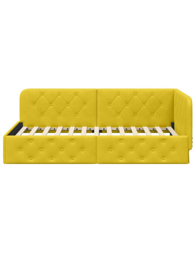 Cornice del letto ad angolo Giallo 100 x 200 cm Velluto