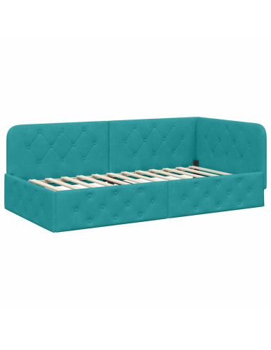 Cornice del letto ad angolo Turchese 100 x 200 cm Velluto