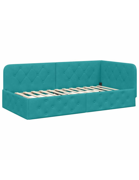 Cornice del letto ad angolo Turchese 100 x 200 cm Velluto