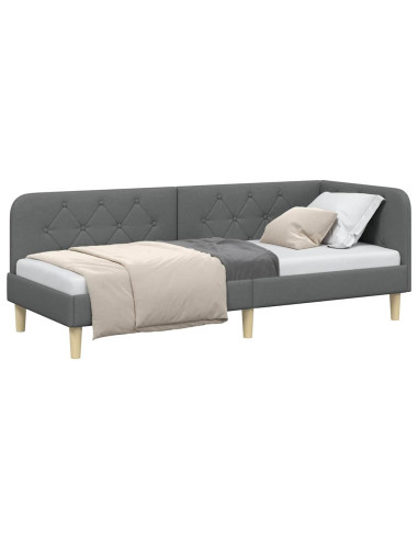 Cornice del letto ad angolo Grigio scuro 80 x 200 cm Tessuto