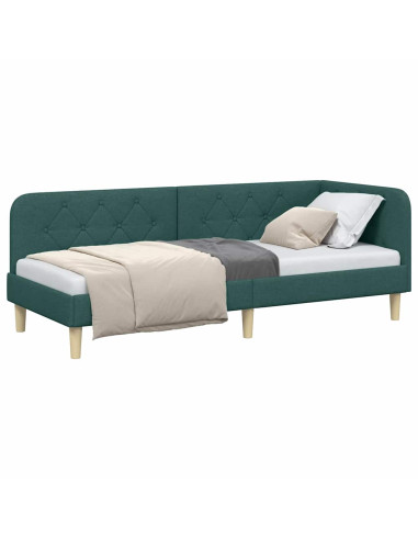 Cornice del letto ad angolo Verde Scuro 80 x 200 cm Tessuto
