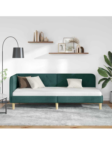 Cornice del letto ad angolo Verde Scuro 80 x 200 cm Tessuto