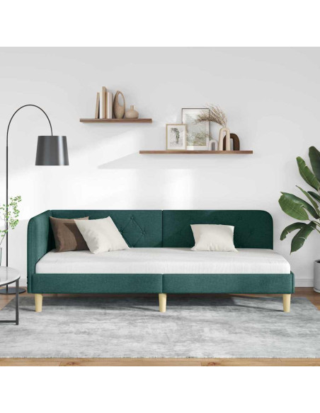Cornice del letto ad angolo Verde Scuro 80 x 200 cm Tessuto