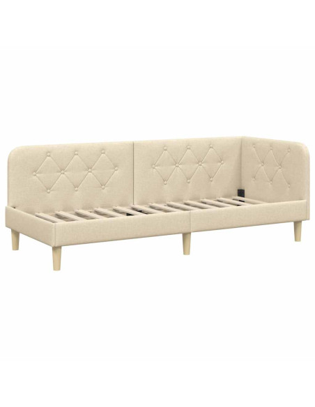 Cornice del letto ad angolo Crema 80 x 200 cm Tessuto