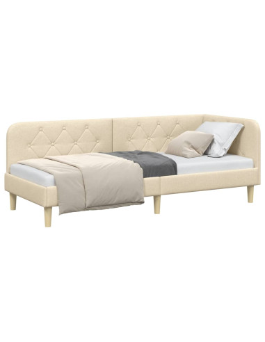 Cornice del letto ad angolo Crema 80 x 200 cm Tessuto