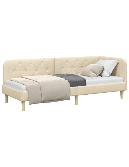Cornice del letto ad angolo Crema 80 x 200 cm Tessuto