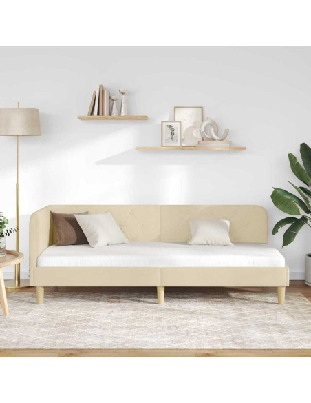 Cornice del letto ad angolo Crema 80 x 200 cm Tessuto