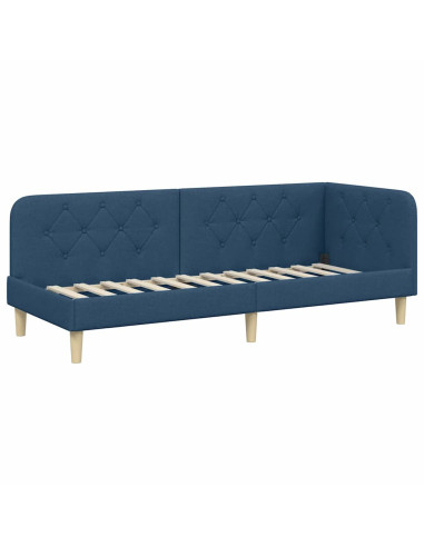 Cornice del letto ad angolo Blu 80 x 200 cm Tessuto