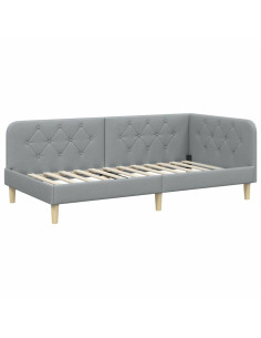 Cornice del letto ad angolo Grigio chiaro 90 x 190 cm Tessuto 2