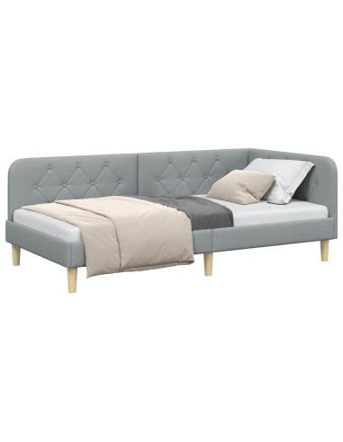 Cornice del letto ad angolo Grigio chiaro 90 x 190 cm Tessuto