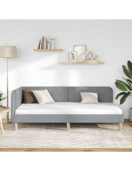 Cornice del letto ad angolo Grigio chiaro 90 x 190 cm Tessuto