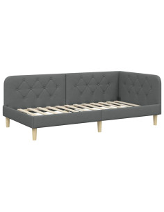 Cornice del letto ad angolo Grigio scuro 90 x 190 cm Tessuto 2