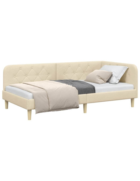 Cornice del letto ad angolo Crema 90 x 190 cm Tessuto