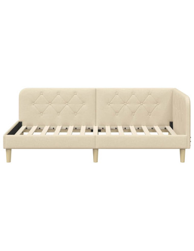 Cornice del letto ad angolo Crema 90 x 190 cm Tessuto