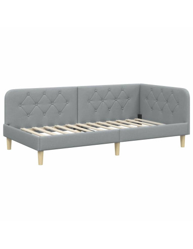 Cornice del letto ad angolo Grigio chiaro 90 x 200 cm Tessuto