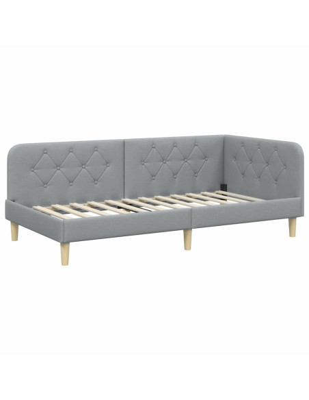 Cornice del letto ad angolo Grigio chiaro 90 x 200 cm Tessuto