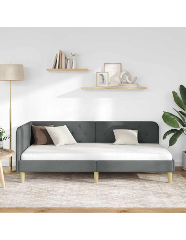 Cornice del letto ad angolo Grigio scuro 90 x 200 cm Tessuto
