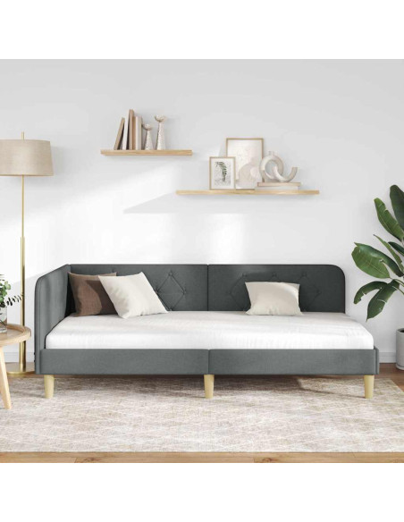 Cornice del letto ad angolo Grigio scuro 90 x 200 cm Tessuto