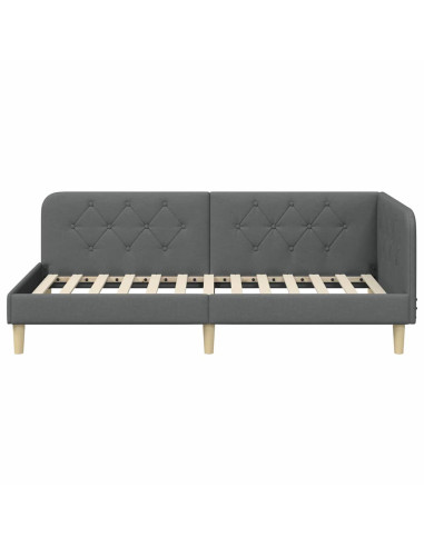 Cornice del letto ad angolo Grigio scuro 90 x 200 cm Tessuto