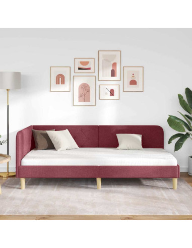Cornice del letto ad angolo Rosso Vino 90 x 200 cm Tessuto