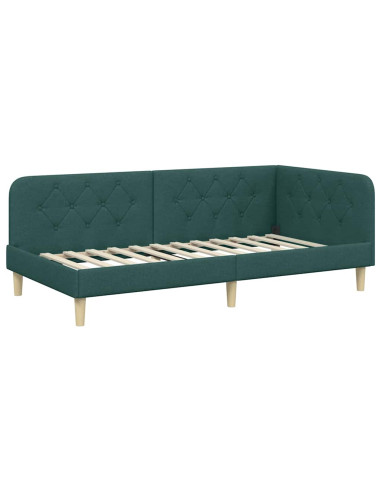 Cornice del letto ad angolo Verde Scuro 90 x 200 cm Tessuto