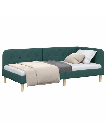 Cornice del letto ad angolo Verde Scuro 90 x 200 cm Tessuto
