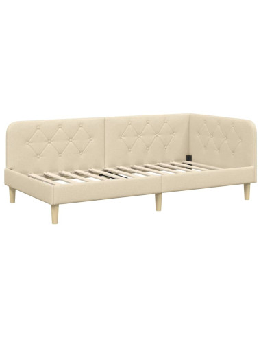 Cornice del letto ad angolo Crema 90 x 200 cm Tessuto