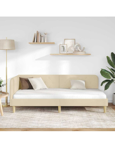 Cornice del letto ad angolo Crema 90 x 200 cm Tessuto