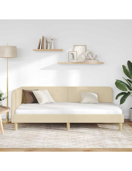 Cornice del letto ad angolo Crema 90 x 200 cm Tessuto