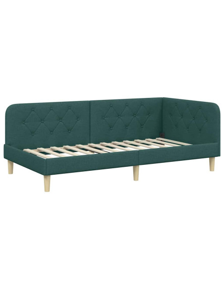 Cornice del letto ad angolo Verde Scuro 100 x 200 cm Tessuto