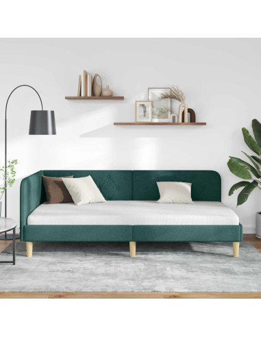 Cornice del letto ad angolo Verde Scuro 100 x 200 cm Tessuto