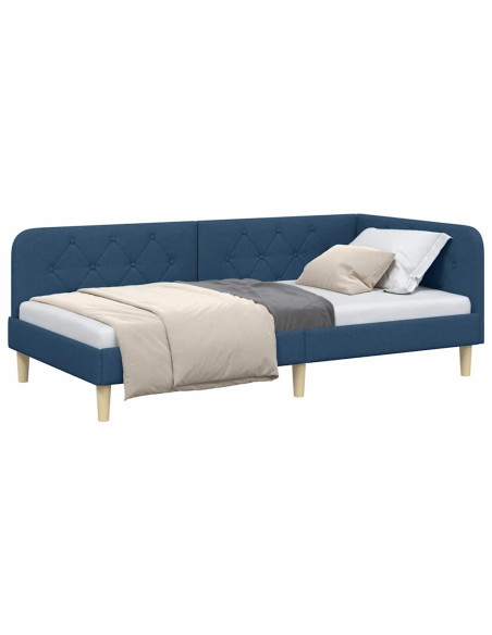 Cornice del letto ad angolo Blu 100 x 200 cm Tessuto