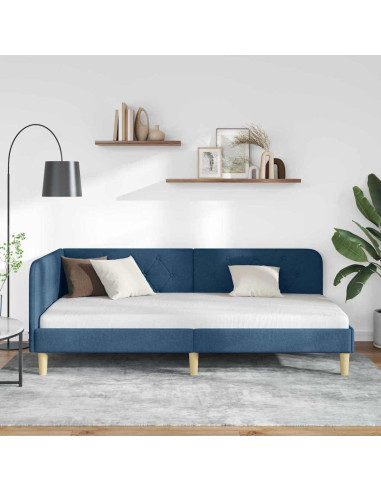 Cornice del letto ad angolo Blu 100 x 200 cm Tessuto