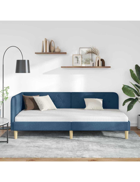Cornice del letto ad angolo Blu 100 x 200 cm Tessuto