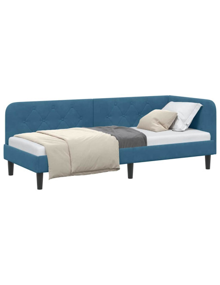 Cornice del letto ad angolo Blu 80 x 200 cm Velluto